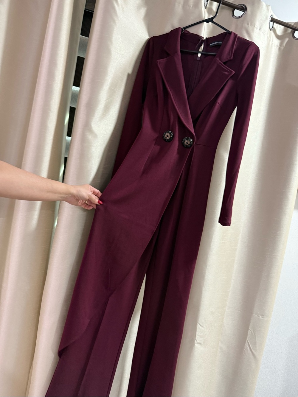 Long Sleeve Burgundy Jumpsuit with Tailored Blazer Detail